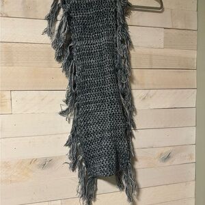 Gray Fringe Knit Infinity Scarf